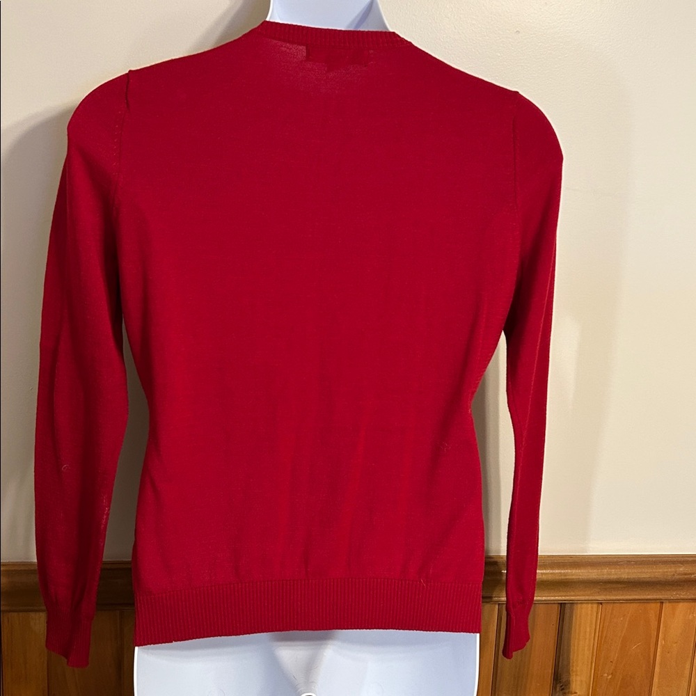 Central Park West Red Cardigan with Embellished Shoulders  Size L - Picture 2 of 6